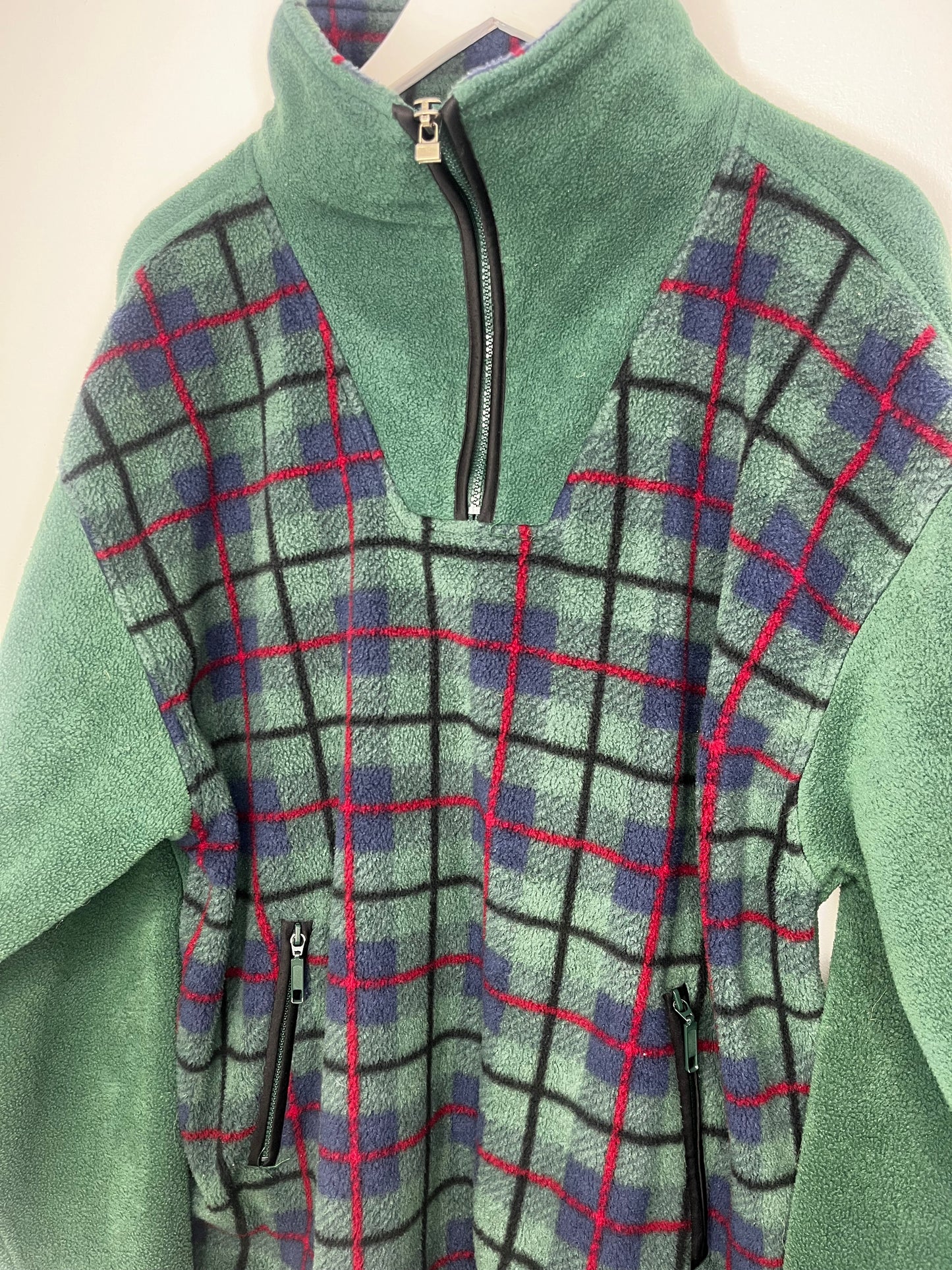 Green Vintage Quarter Zip Checked Fleece