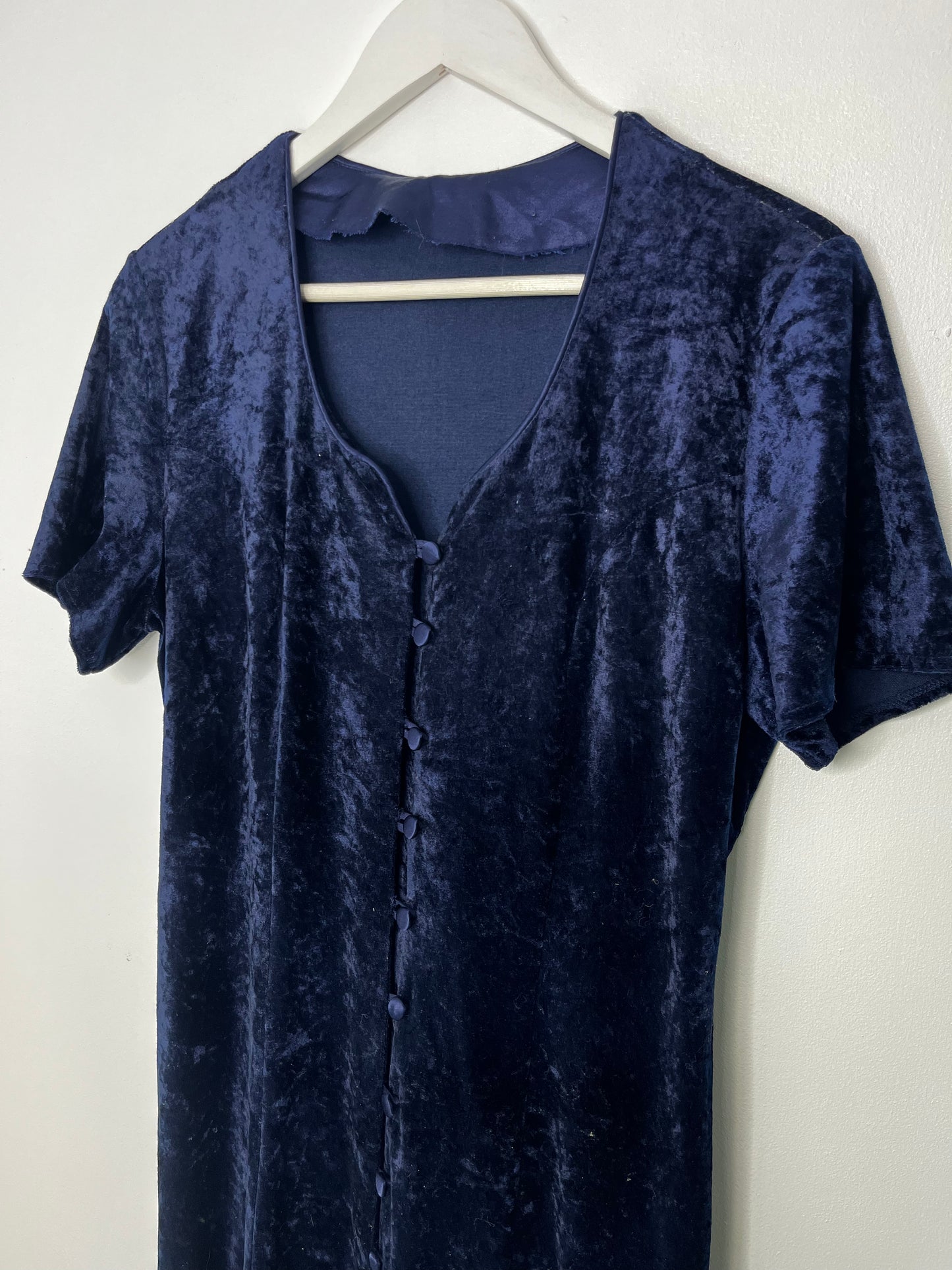 Midnight Blue Velvet Button Down Vintage Dress