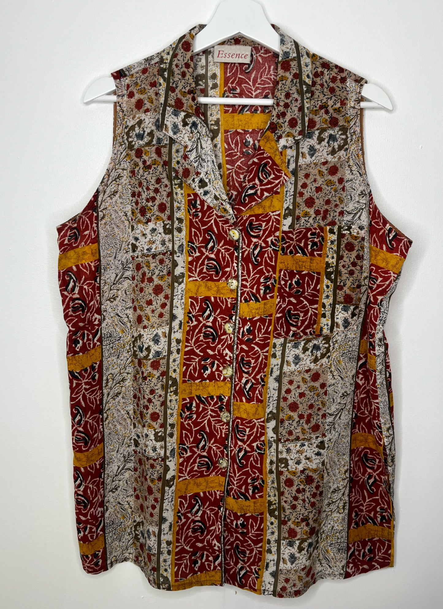 Multi Pattern Sleeveless Vintage Blouse