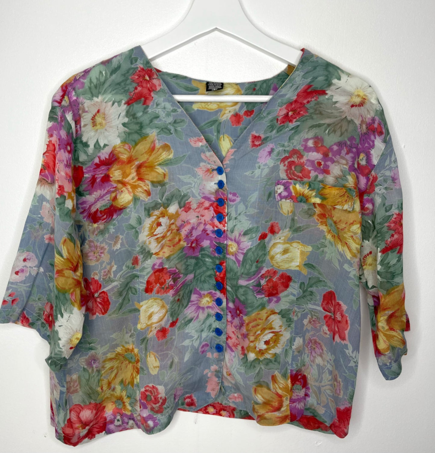 Collarless Pastel Vintage Blouse