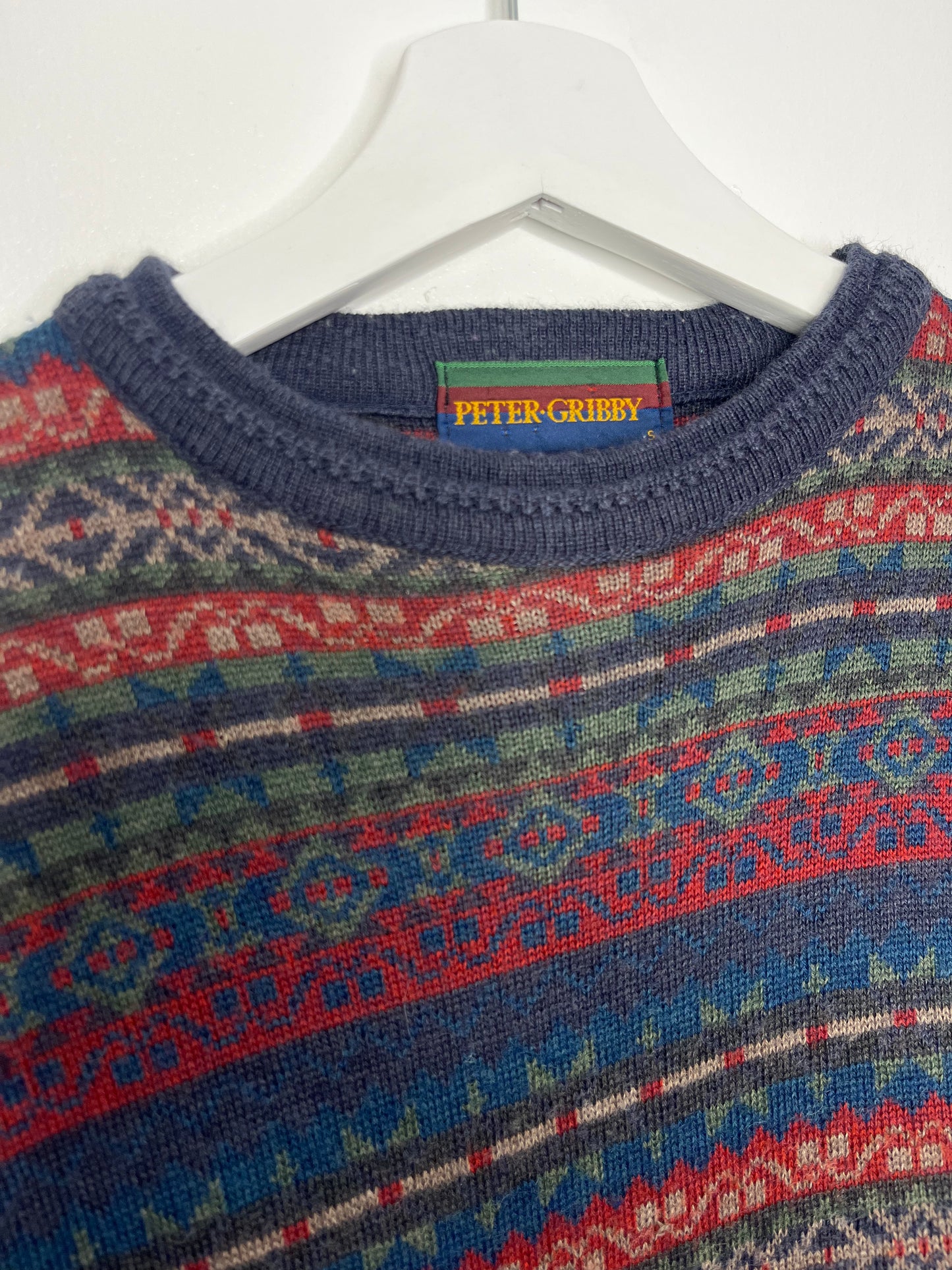 True Vintage Navy Red Patterned Jumper