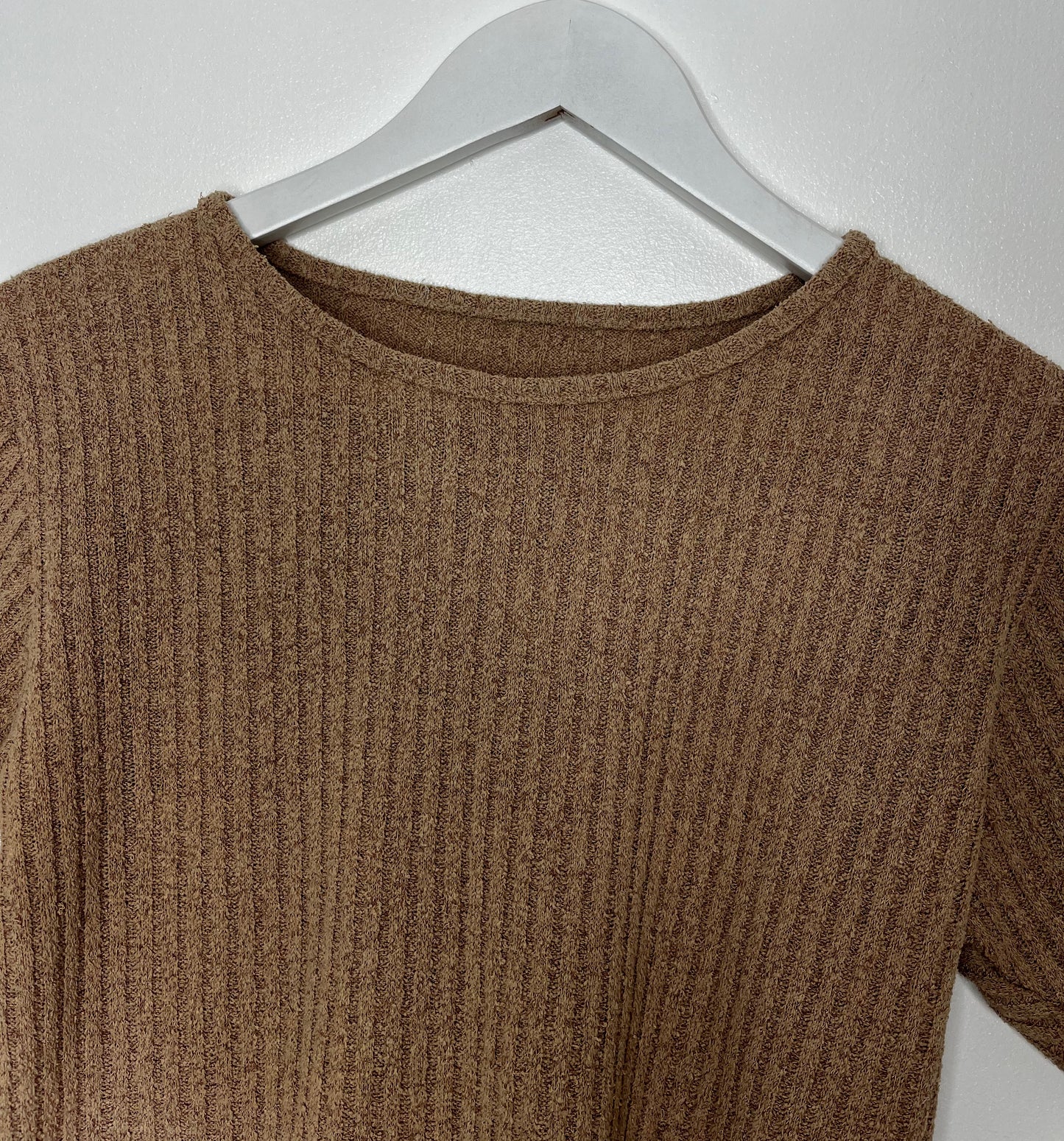 Camel Ribbed Casual Top