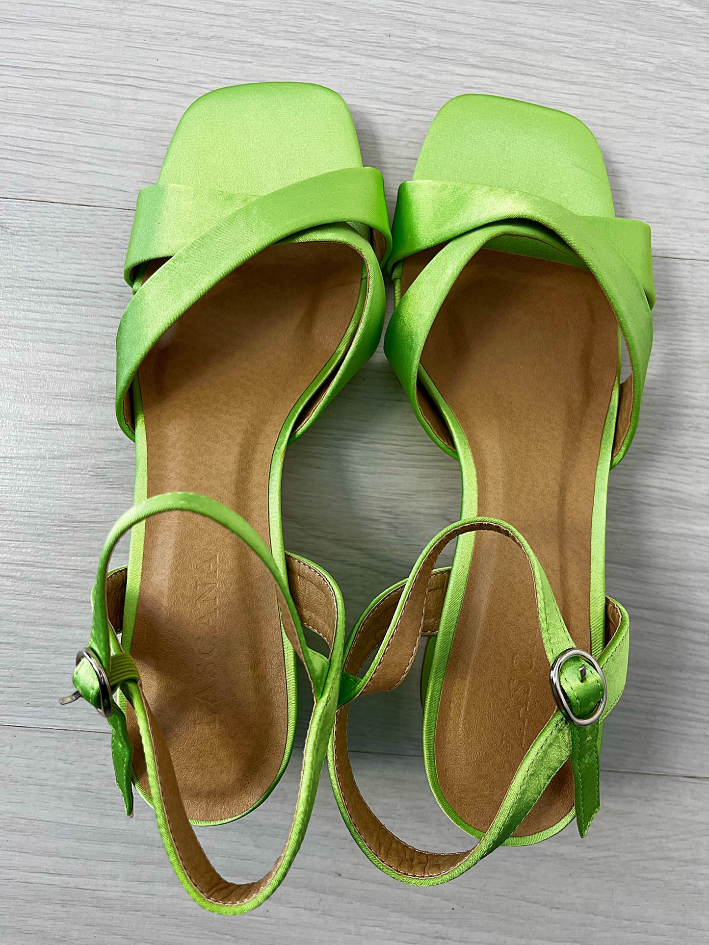 Lime Green Satin Heeled Sandal Shoe