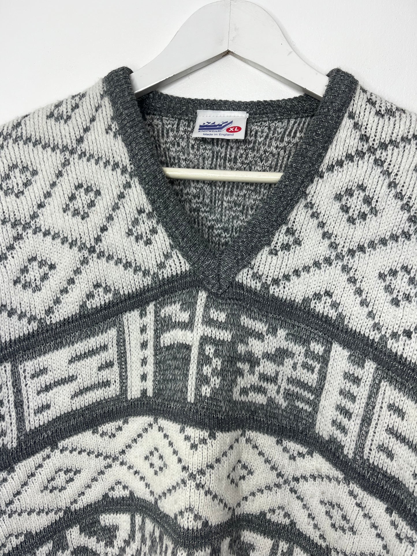 Grey Vintage V Neck Jumper