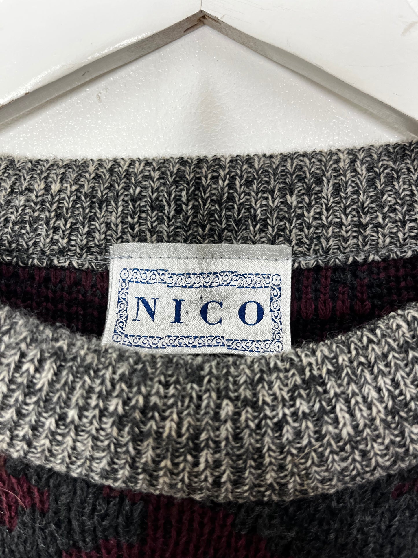 Burgundy Grey True Vintage Chunky Patterned Jumper