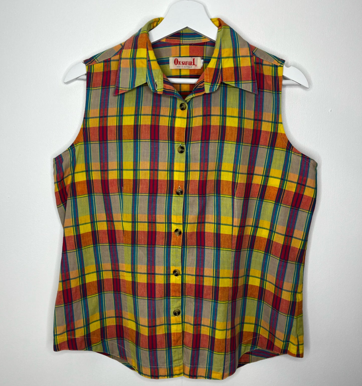 Colourful Sleeveless Checked Vintage Shirt