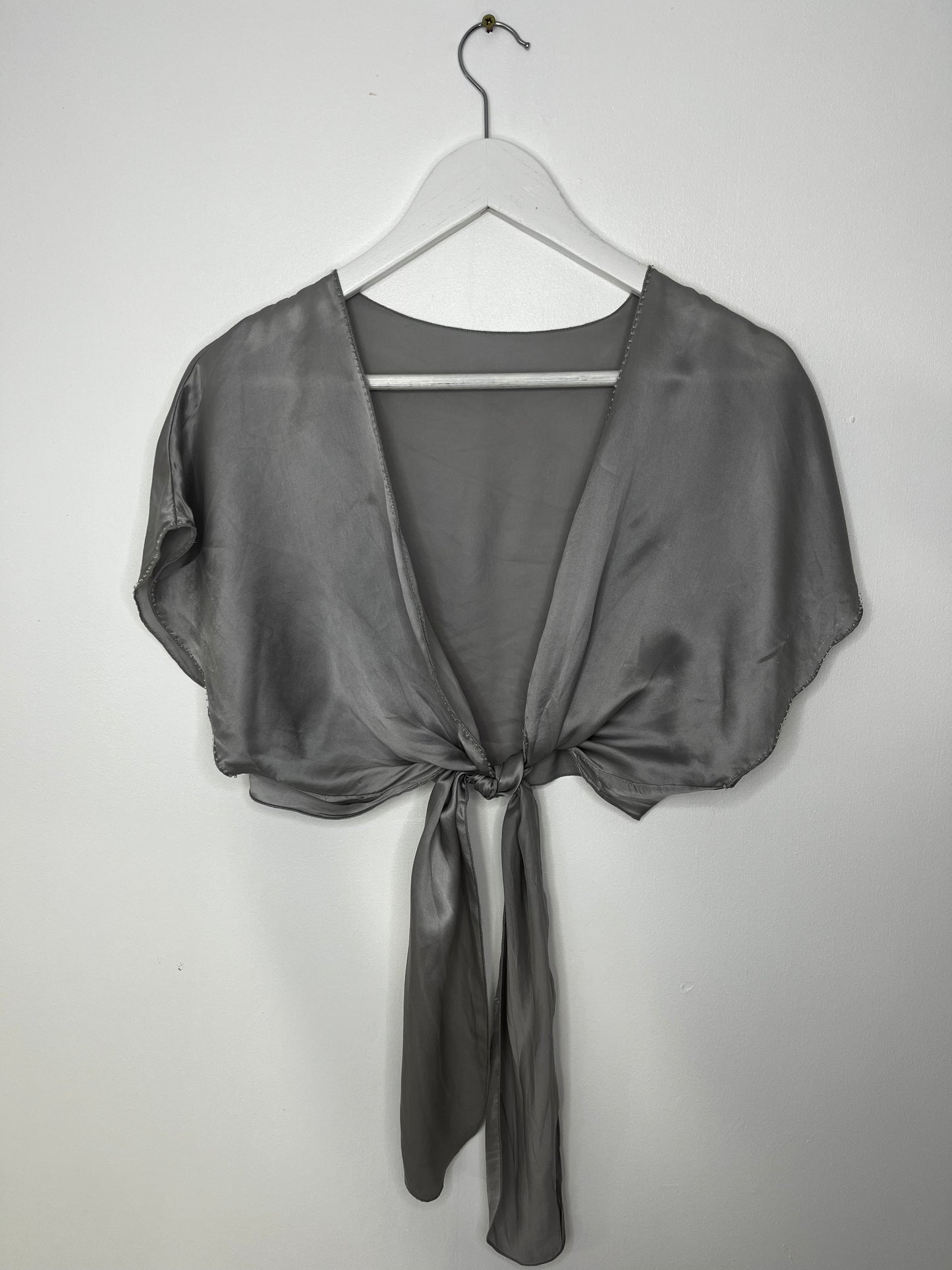Pure Silk Silver Tie Crop Top