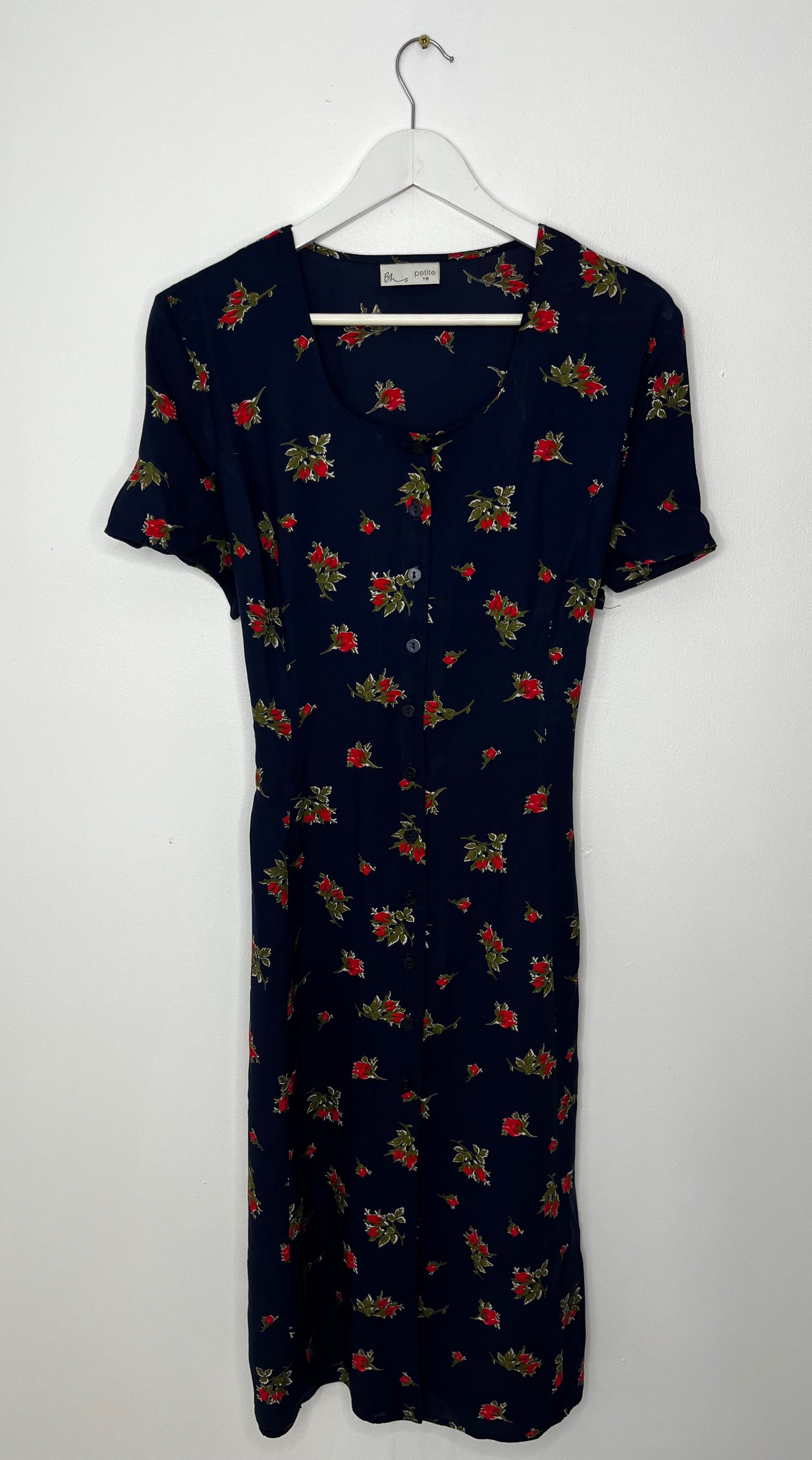 Button Down Tie Back Navy Dress