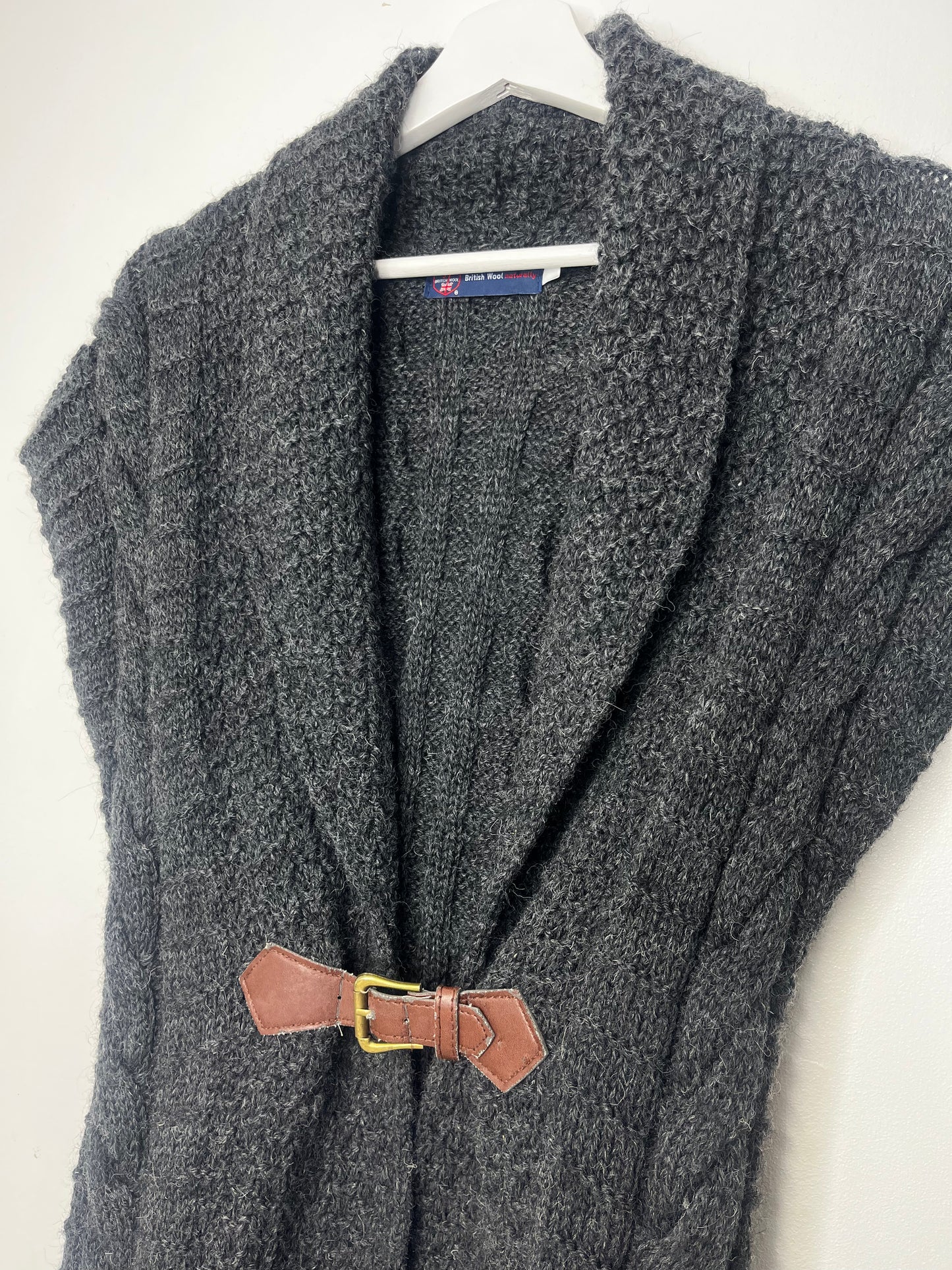 Grey Y2k Wool Belted Middle Cardigan