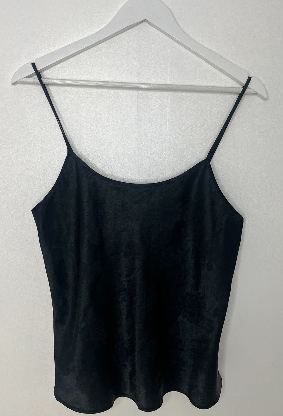Black Faint Detail Satin Strap Top