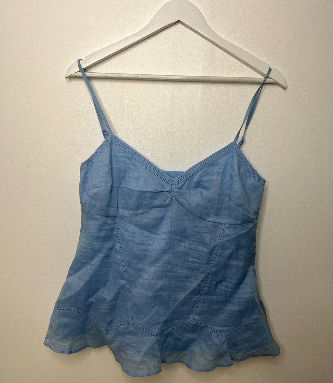 Baby Blue Linen Strap Top