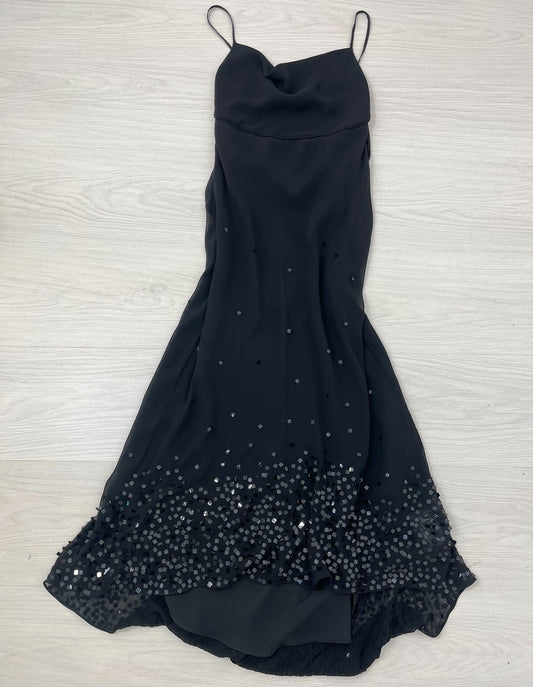 Backless Strappy Silk Long Black Dress