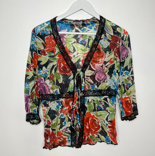 Tie Middle Colourful Semi Sheer Blouse