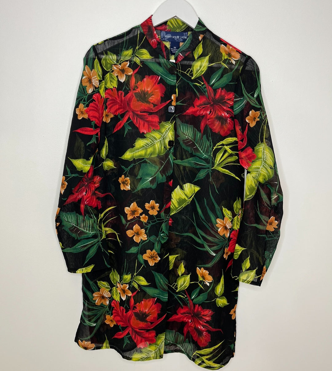 Semi Sheer Tropical Long Blouse