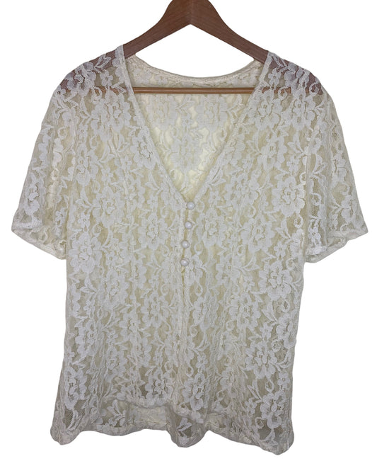 Top Button Lace Collarless Blouse