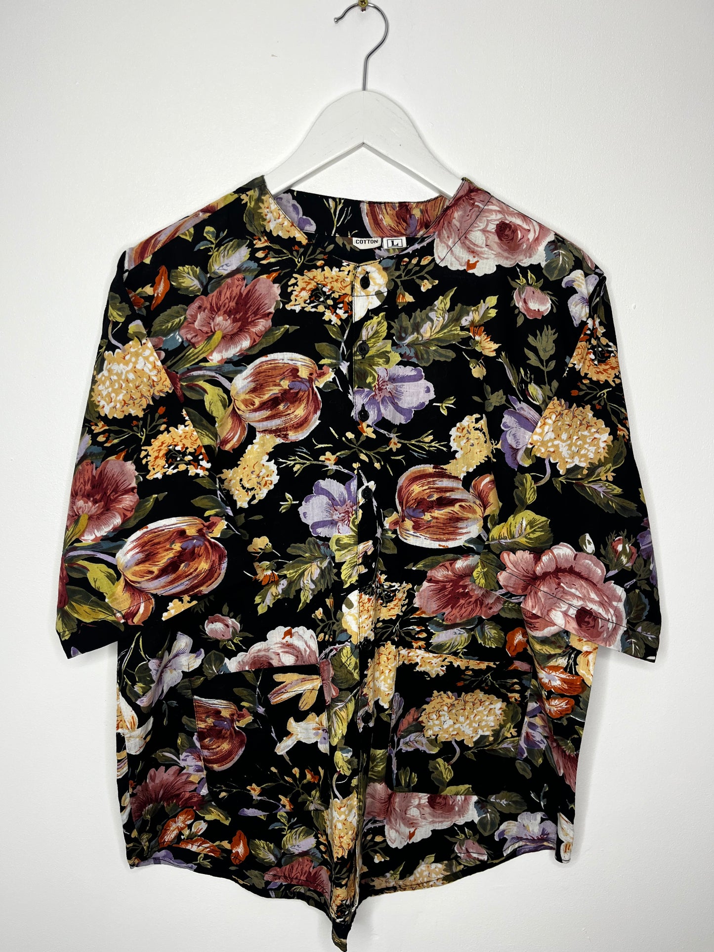 Pure Cotton Collarless Vintage Floral Shirt
