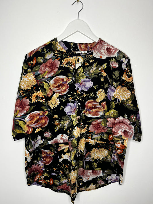 Pure Cotton Collarless Vintage Floral Shirt