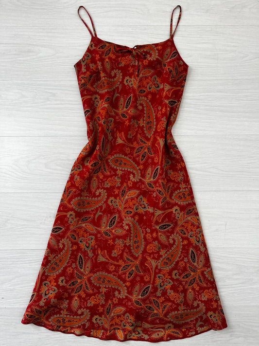 Red Orange Paisley Spaghetti Strap Vintage Dress