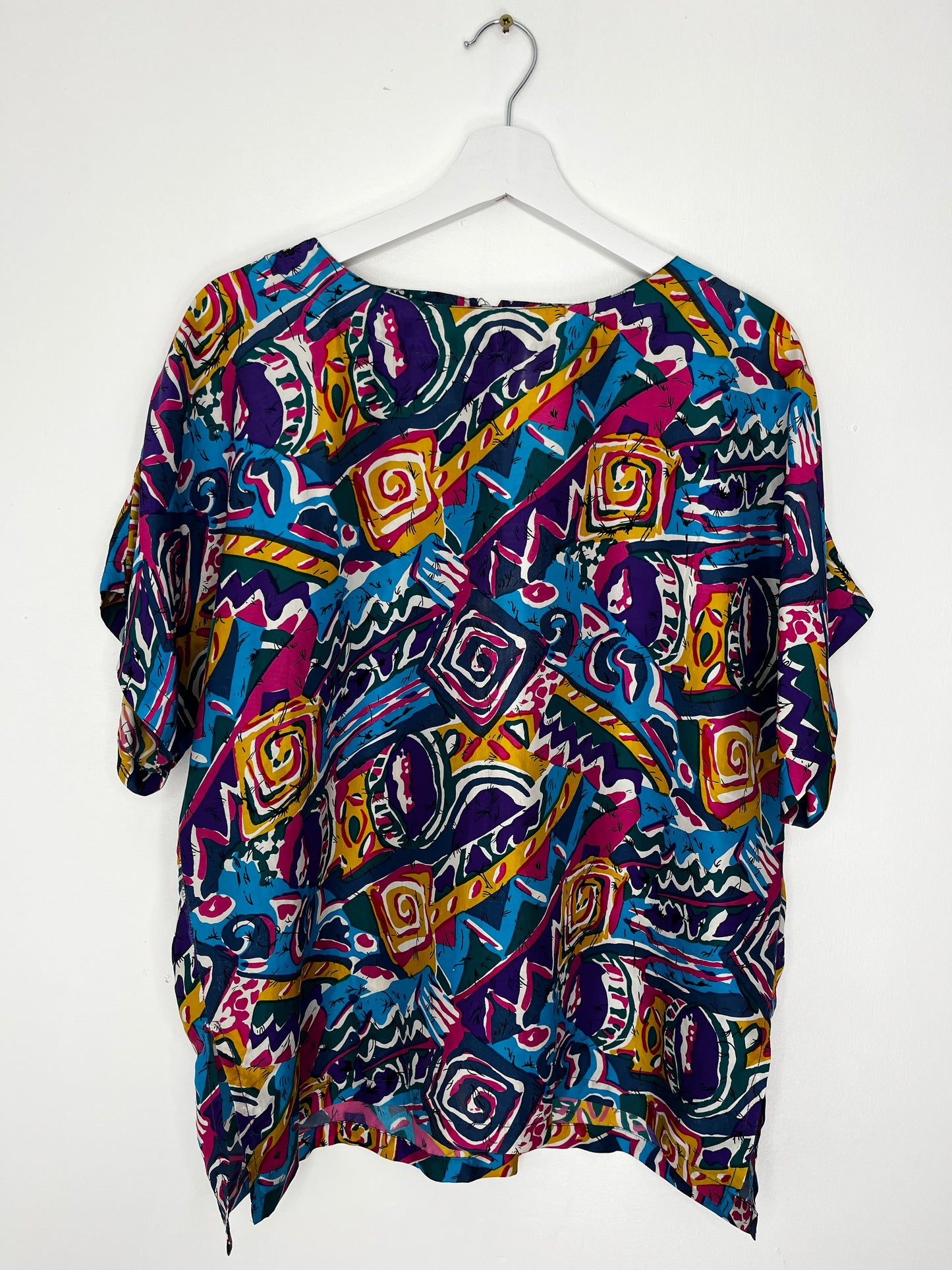 Colourful Abstract 1990s Silk Vintage Blouse Top