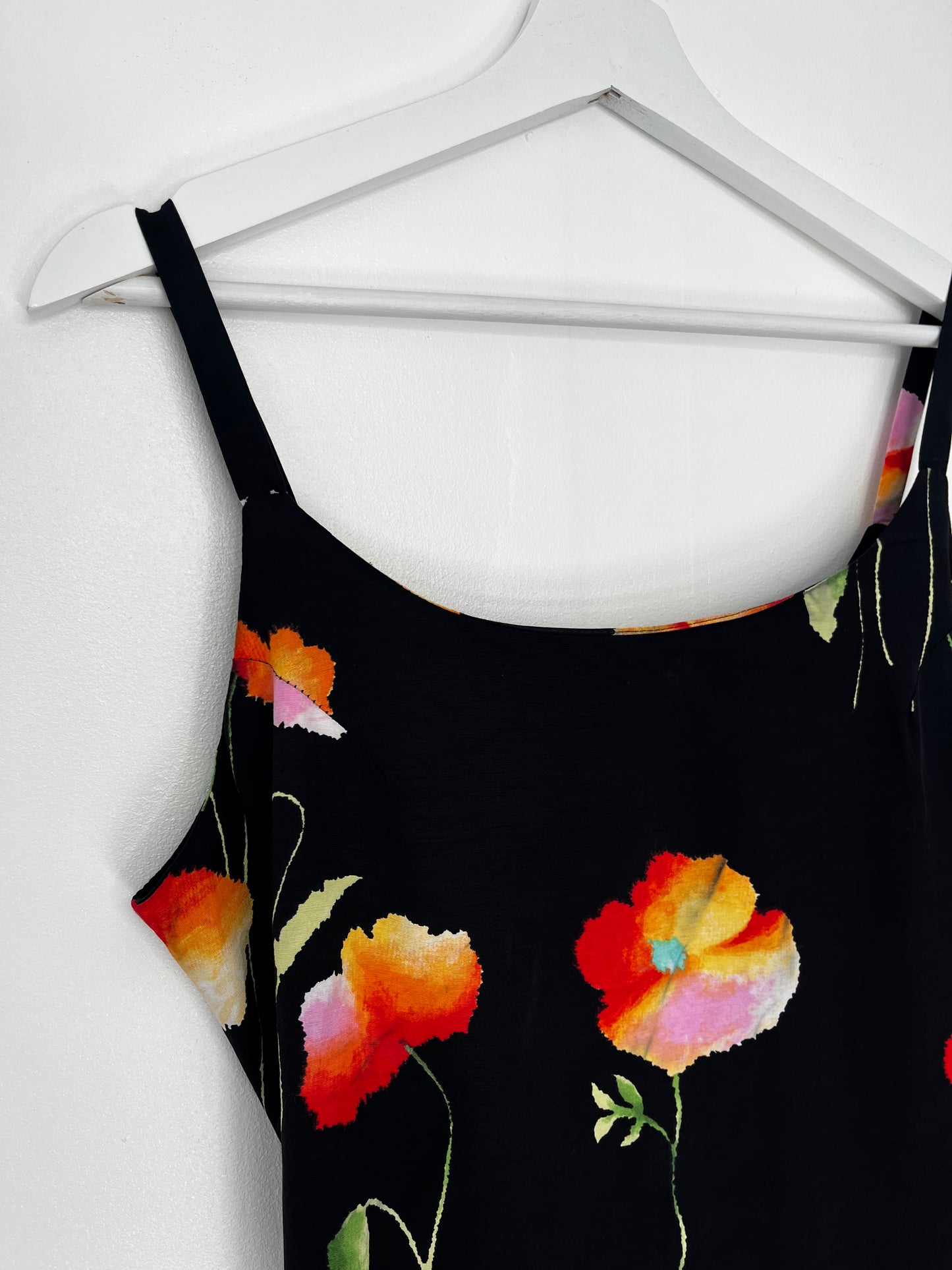 1990s Tie Back Black Floral Vintage Dress