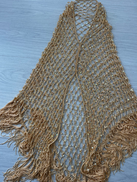 Gold Sequin Tassel Vintage Poncho