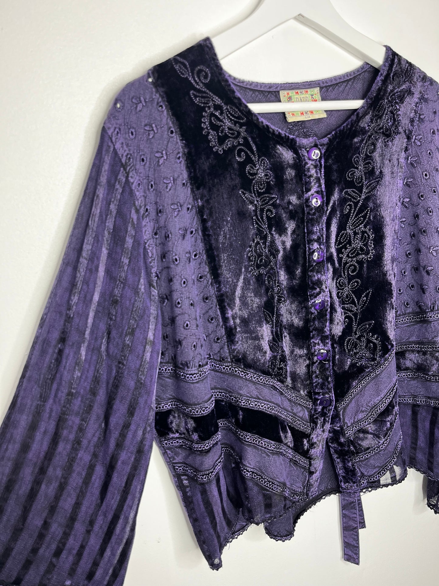 True Vintage Velvet Purple Whimsical Tie Back Blouse
