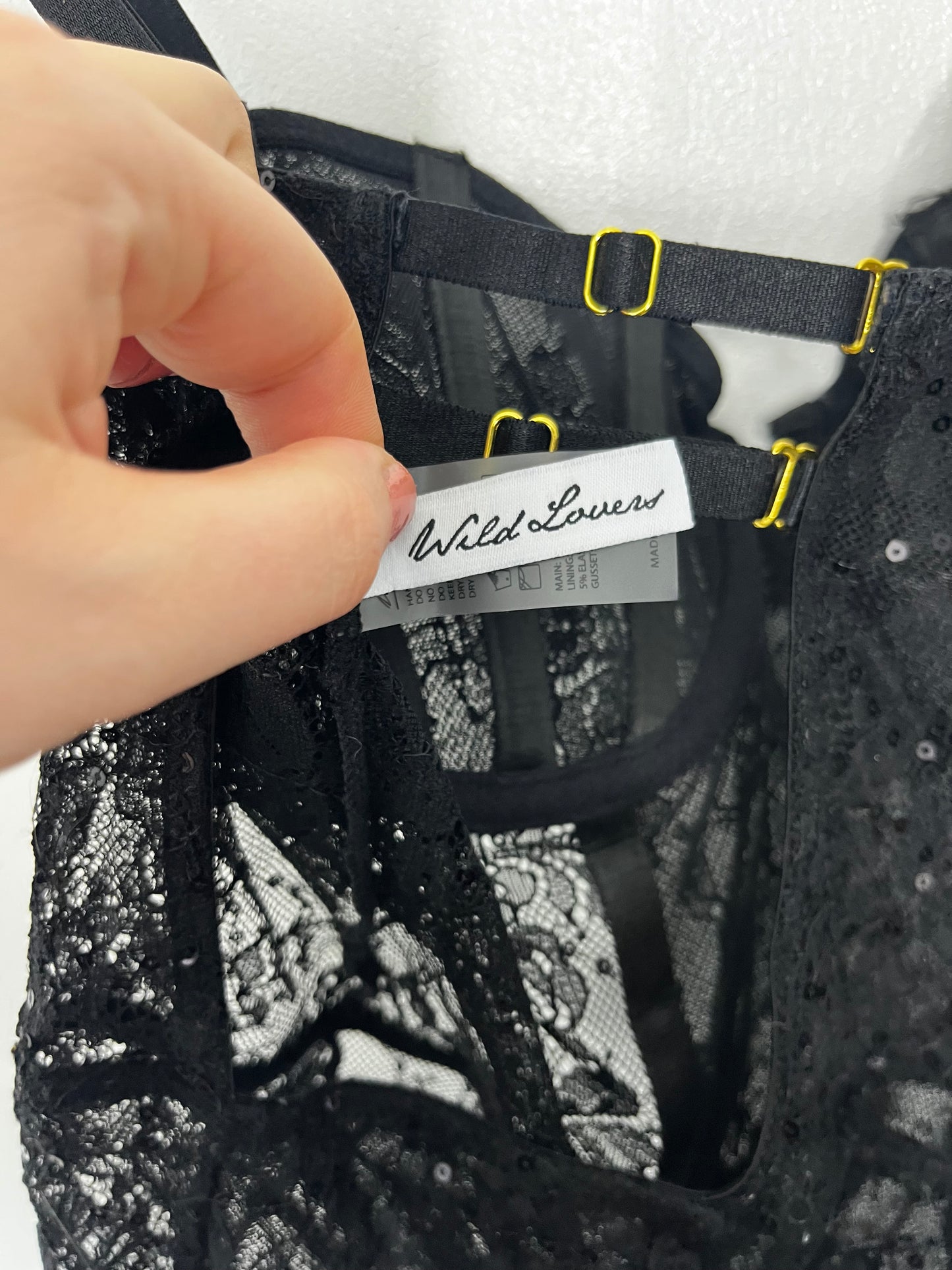 Black Lace Sparkle Effect Bodysuit