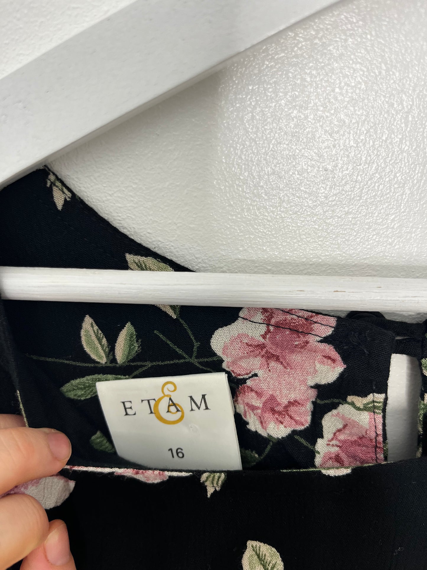 True Vintage Pink Flower Tie Back Black Long Dress