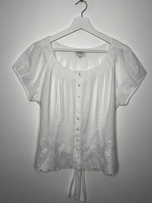 Pure Cotton Button Down Embroidered White Blouse
