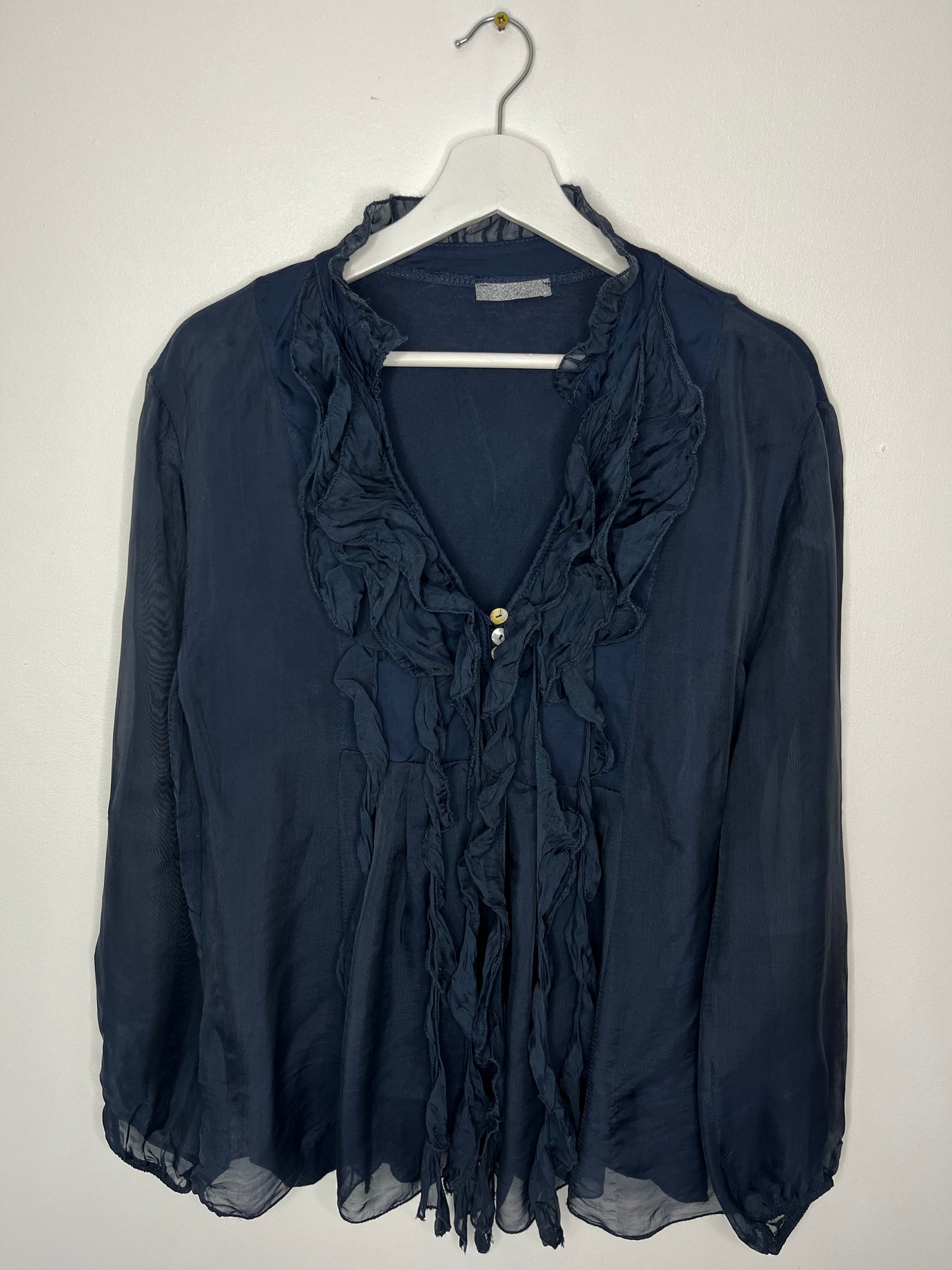 Navy Vintage Ruffle Blouse