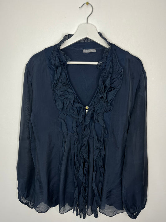 Navy Vintage Ruffle Blouse