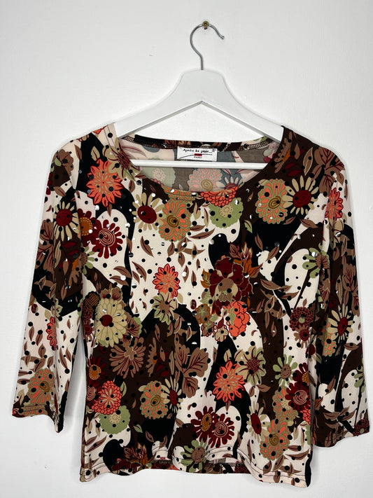 Y2k Brown Orange Floral Top