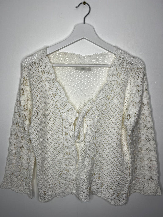 Cream Crochet Tie Middle Vintage Cardigan