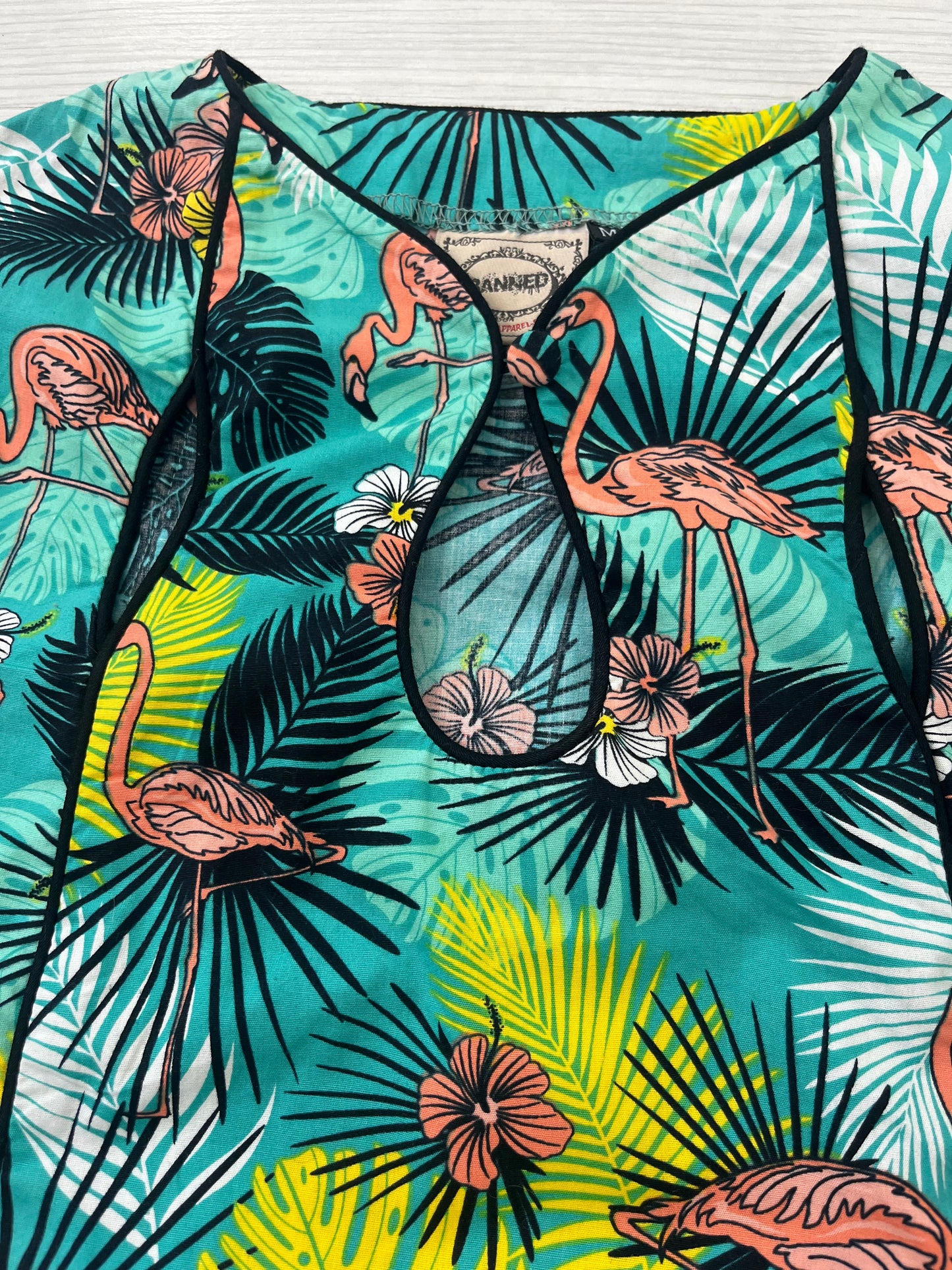 Vintage Flamingo Key Hole Effect Top Blouse