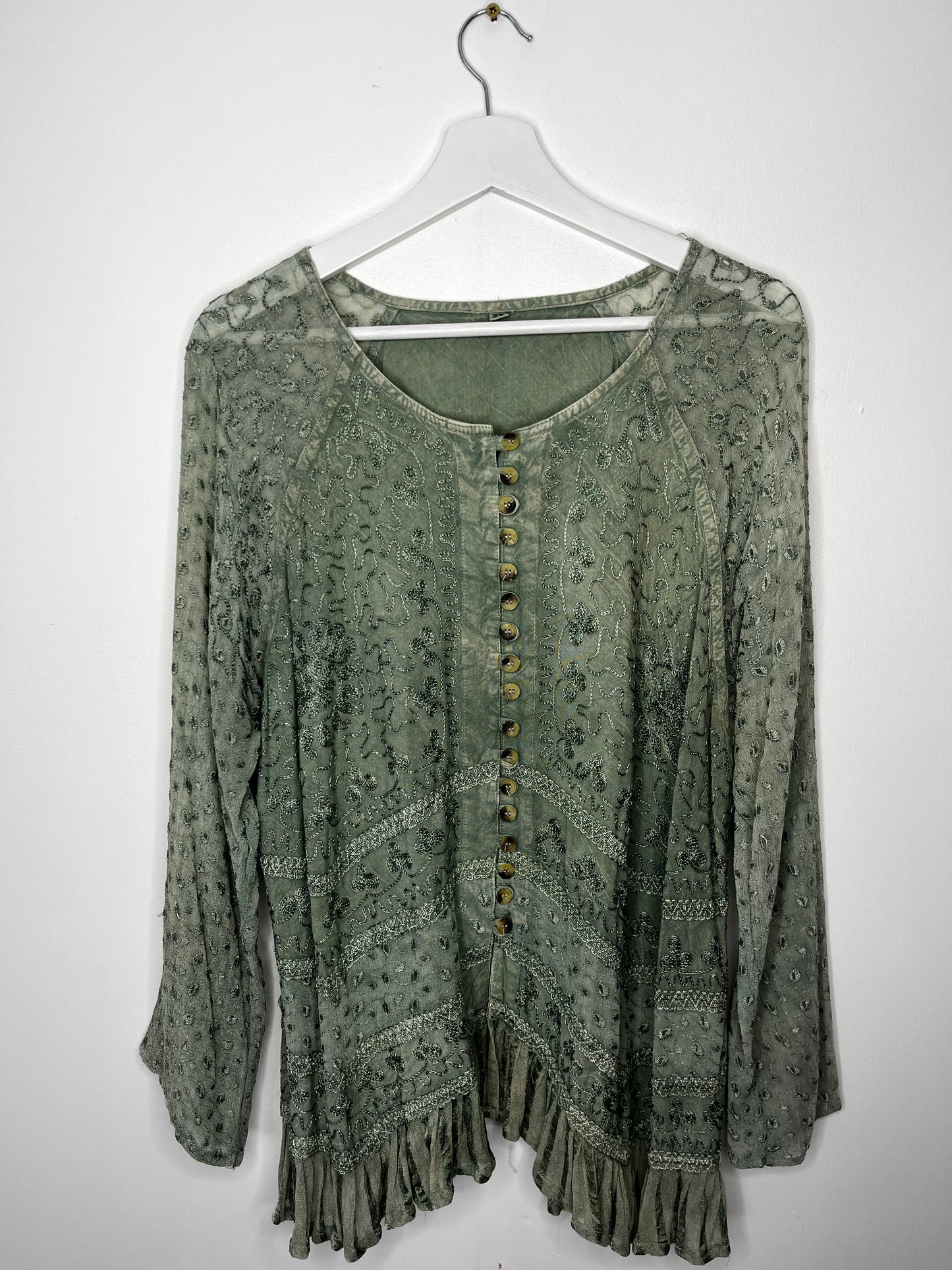 Sage Green Fairycore Tie Back Long Blouse