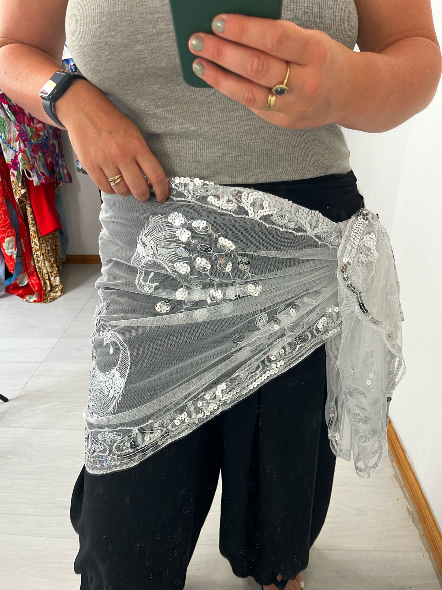 White semi sheer peacock vintage Sarrong cover up