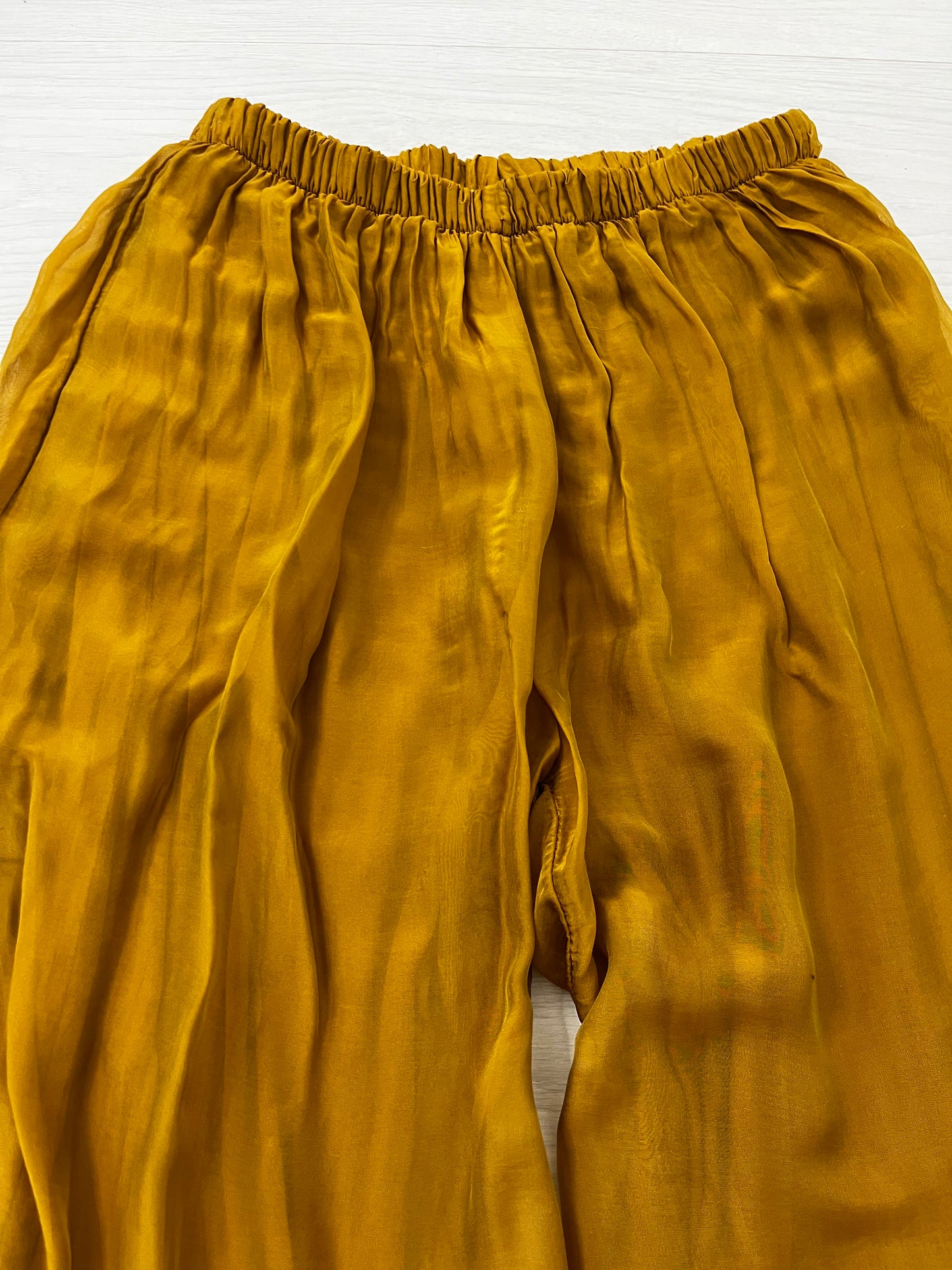 Golden Mustard Semi Sheer Wide Leg Trousers