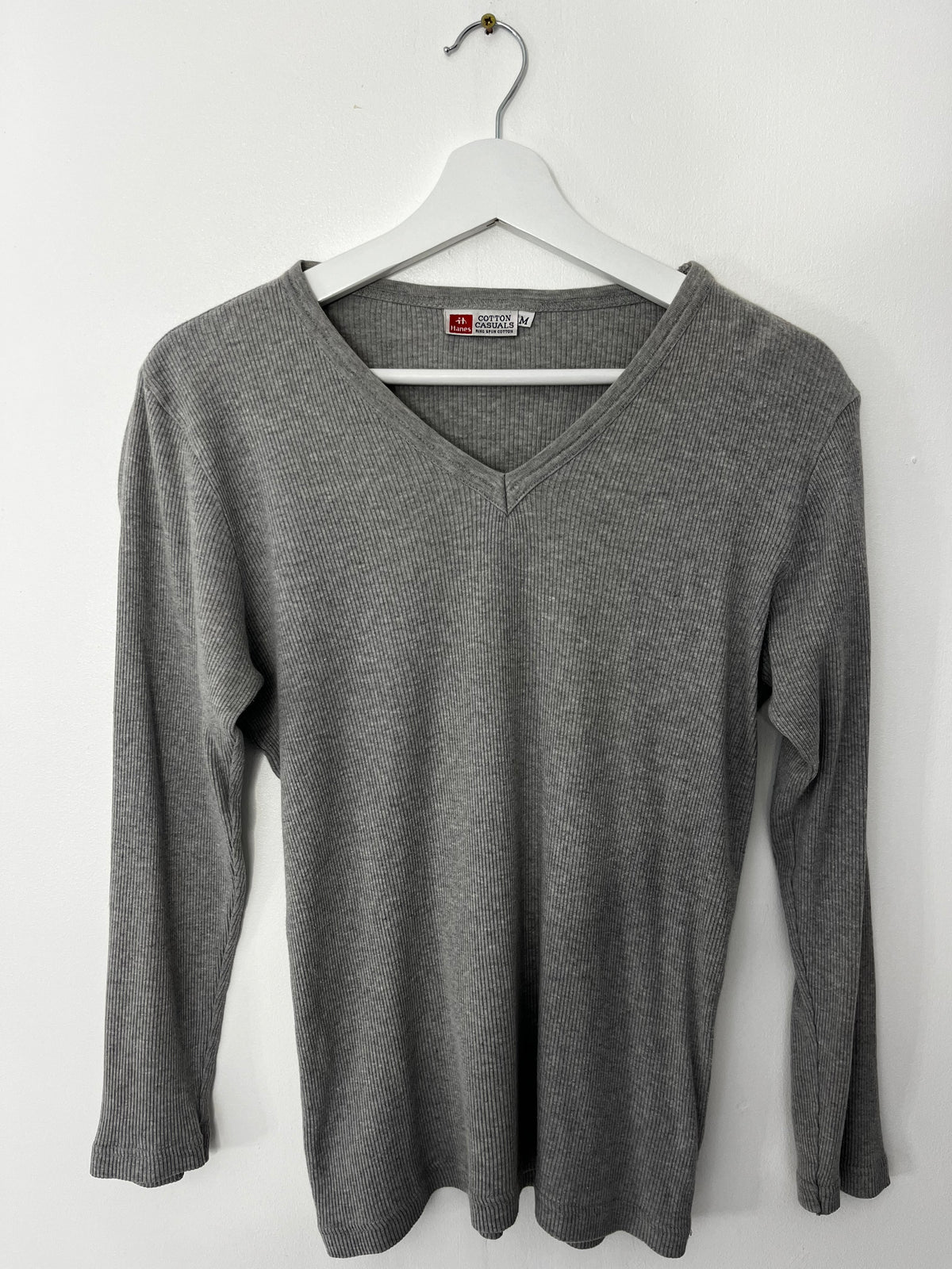 Grey Ribbed Cotton Casual Top