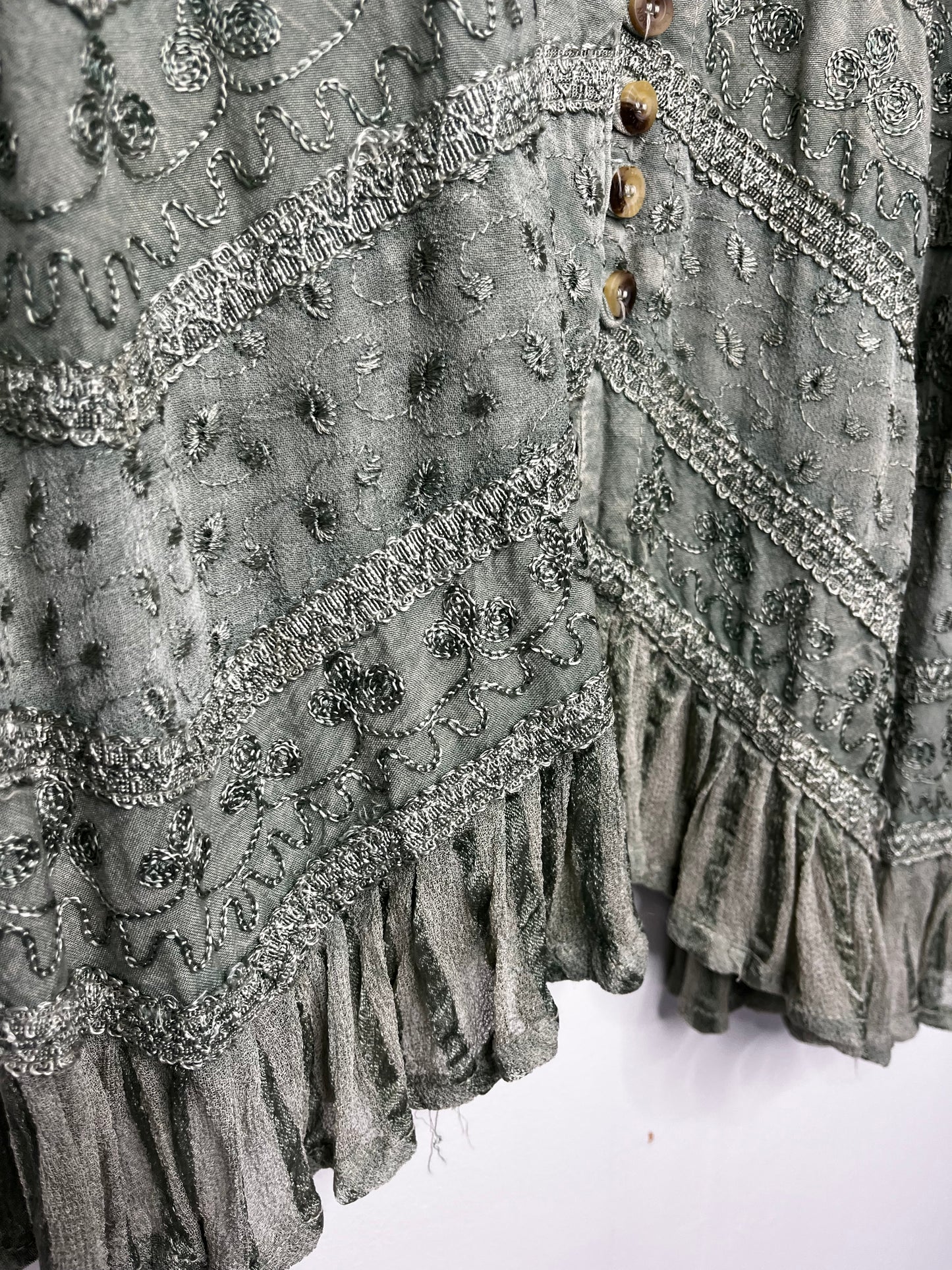 Sage Green Fairycore Tie Back Long Blouse