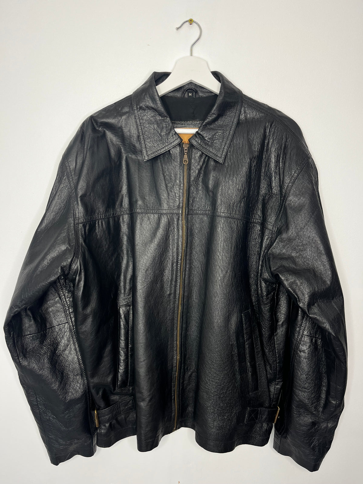 Black Vintage Leather Zip Up Jacket