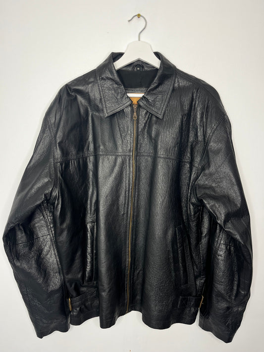 Black Vintage Leather Zip Up Jacket