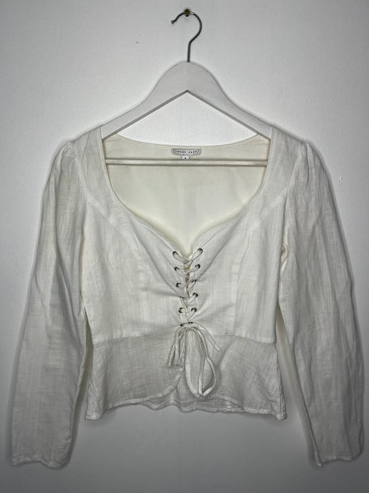 Pure Cotton White Tie Short Blouse