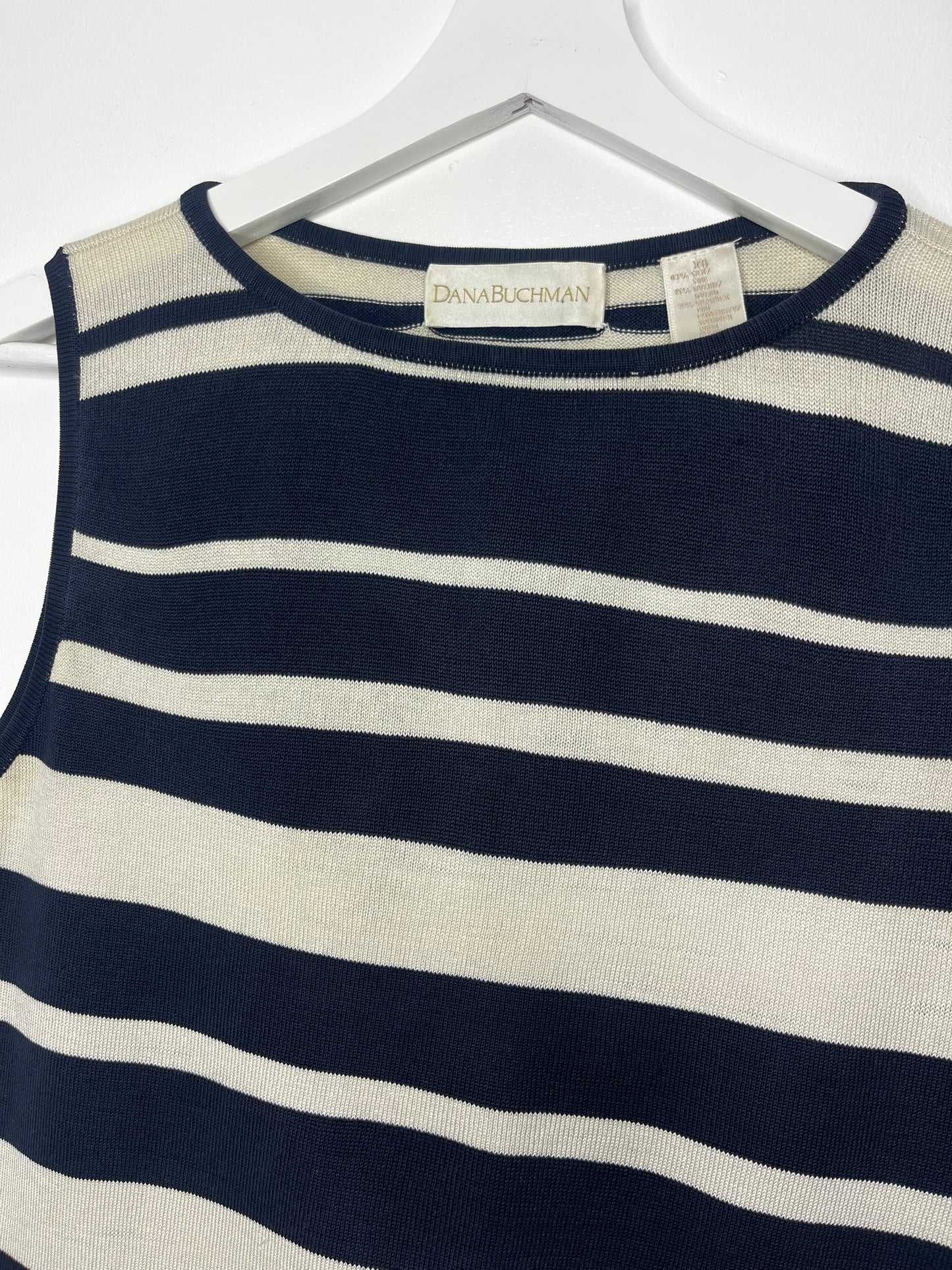 Navy Cream Stripe Vintage Part Silk Top