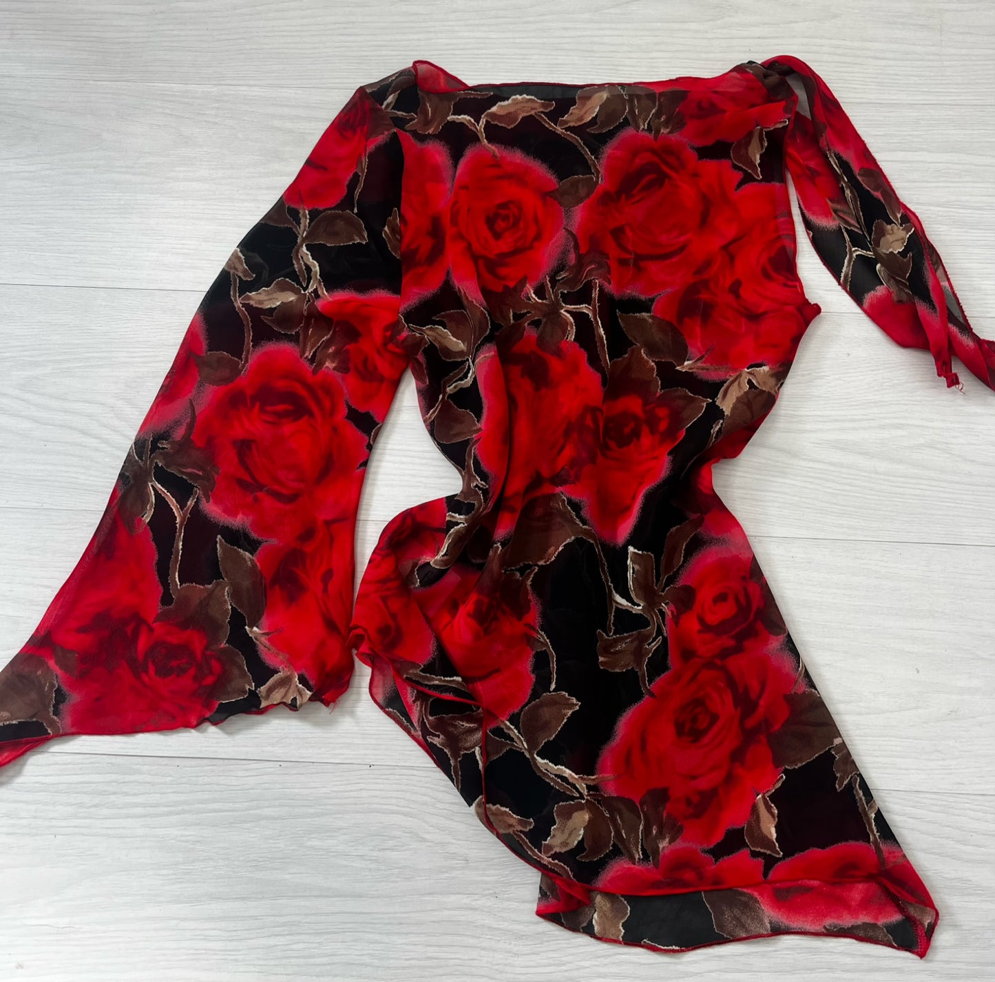 Y2k Asymmetrical Semi Sheer Vintage Red Blouse