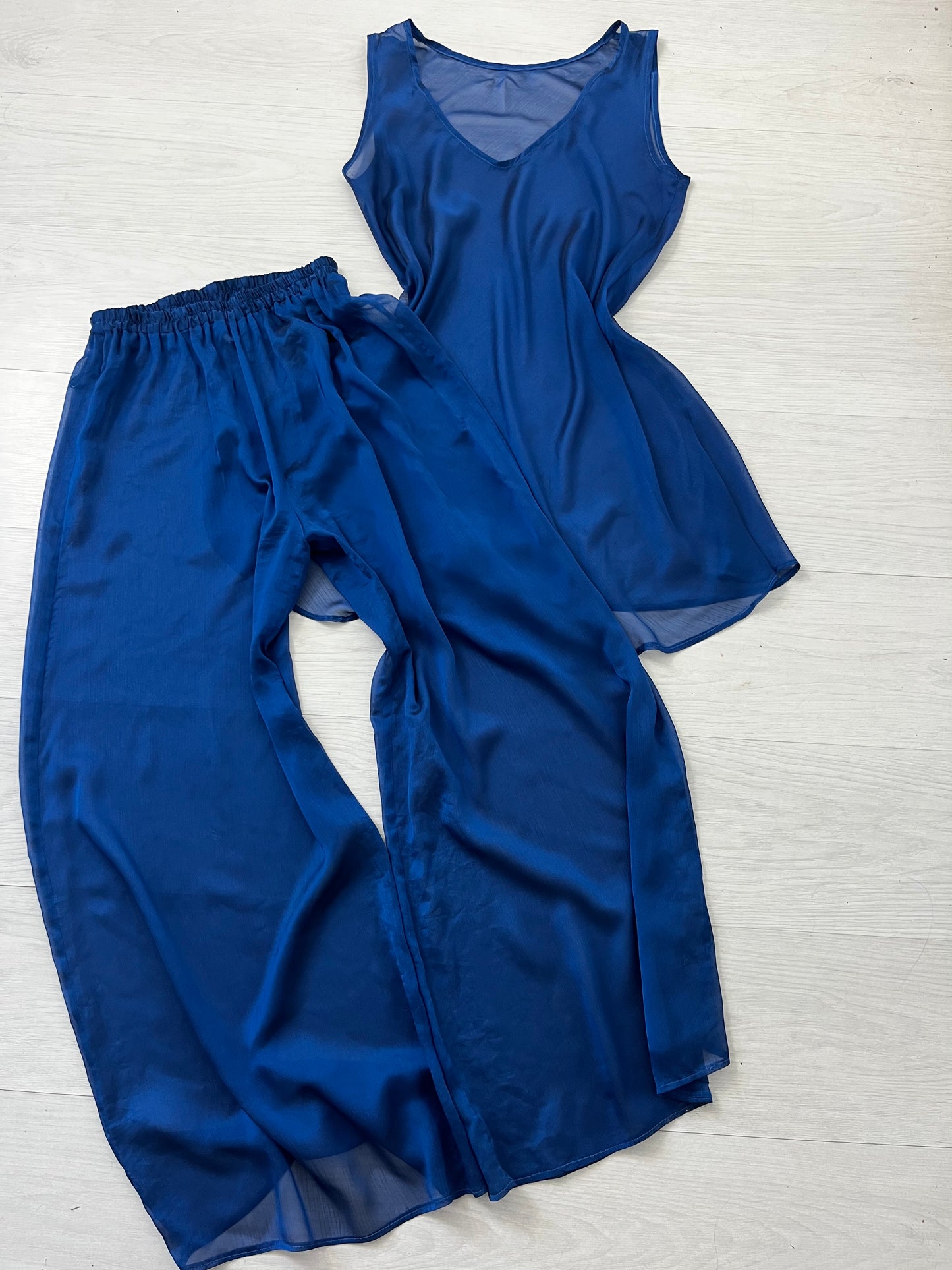 Royal Blue Semi Sheer Vintage Trouser Top Two Piece