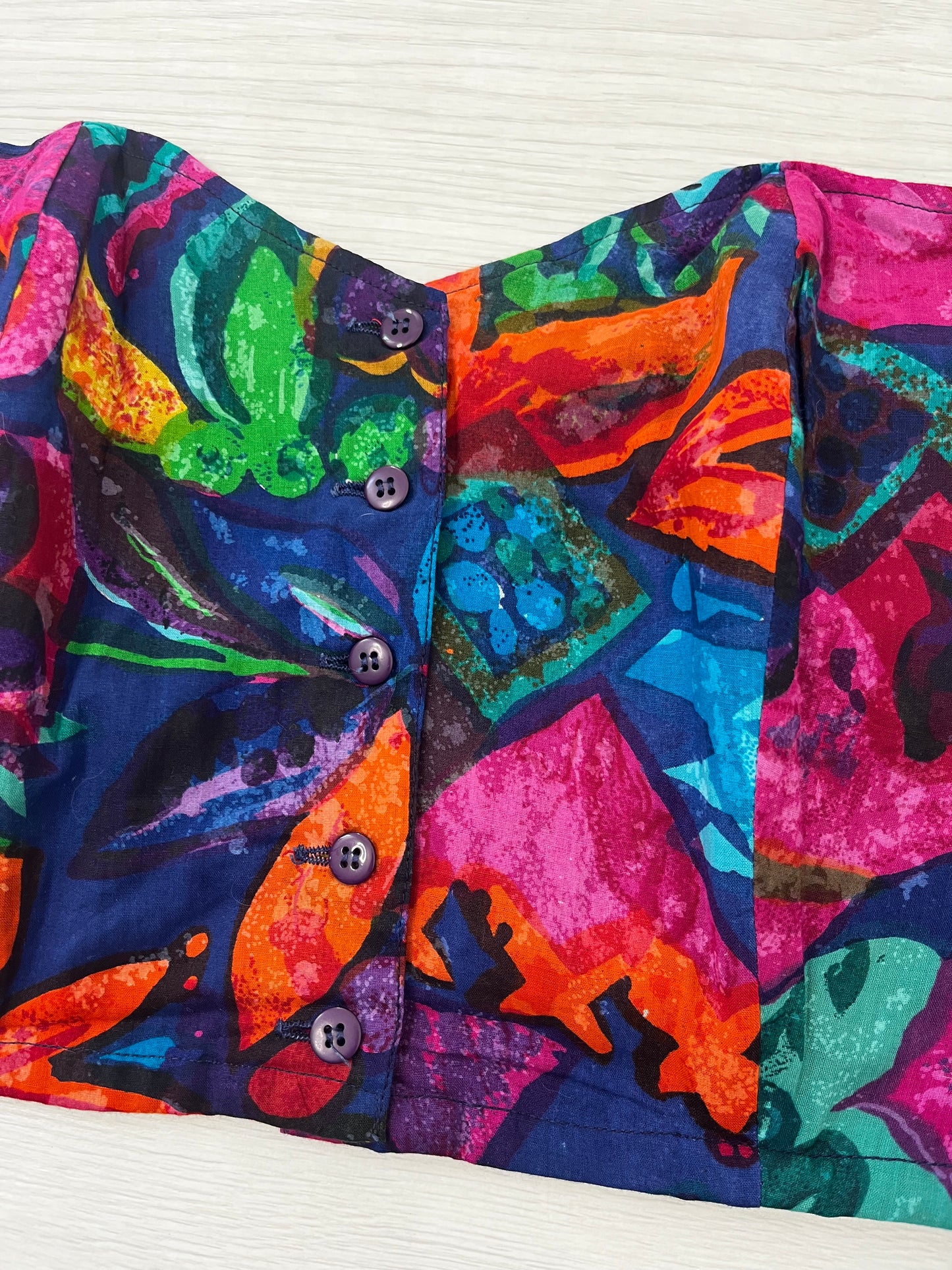 1990s Colourful Vintage Cropped Tie Back Top