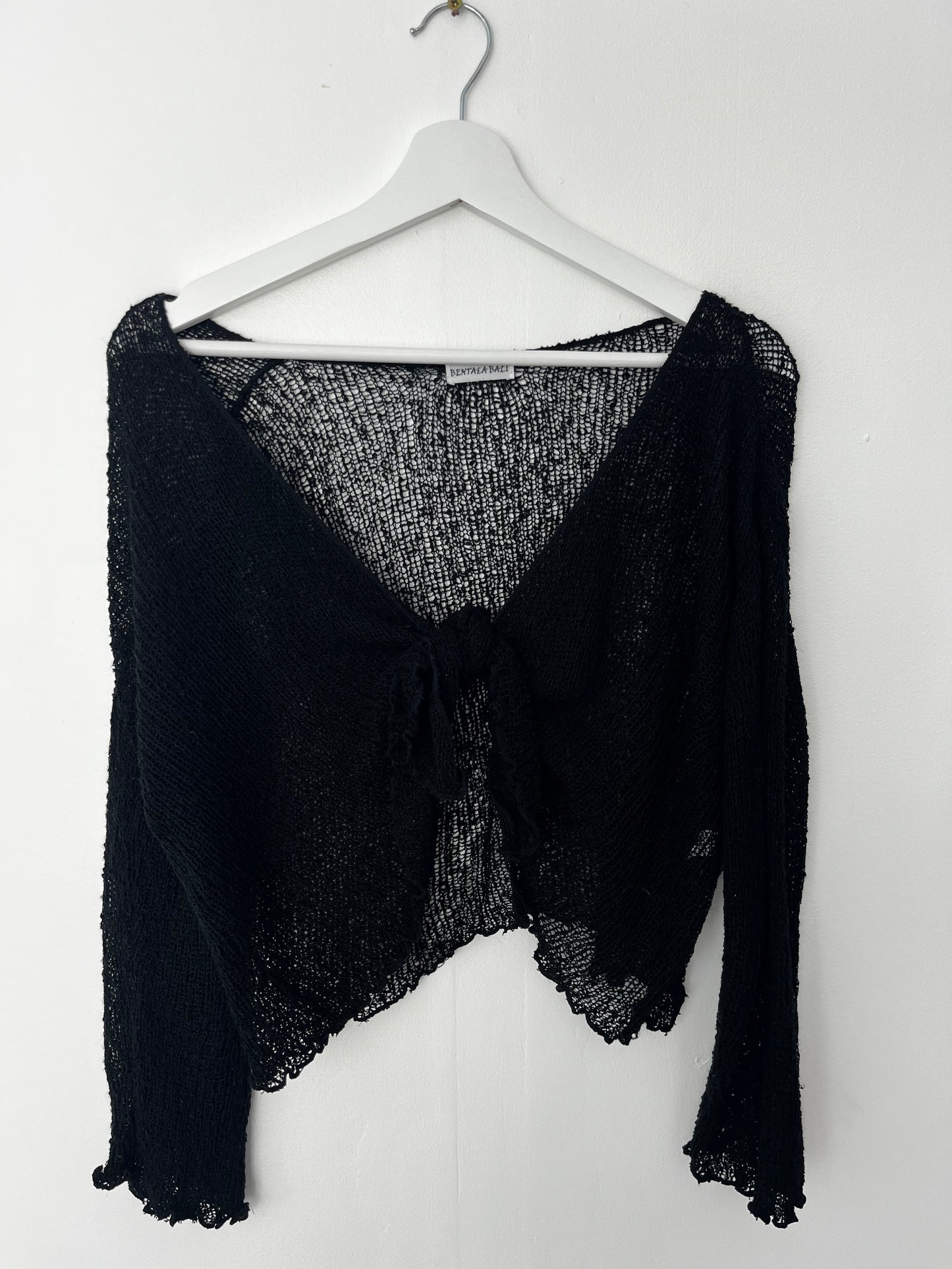 Black Crochet Tie Cardigan