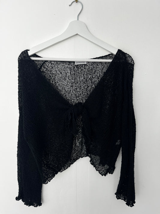 Black Crochet Tie Cardigan