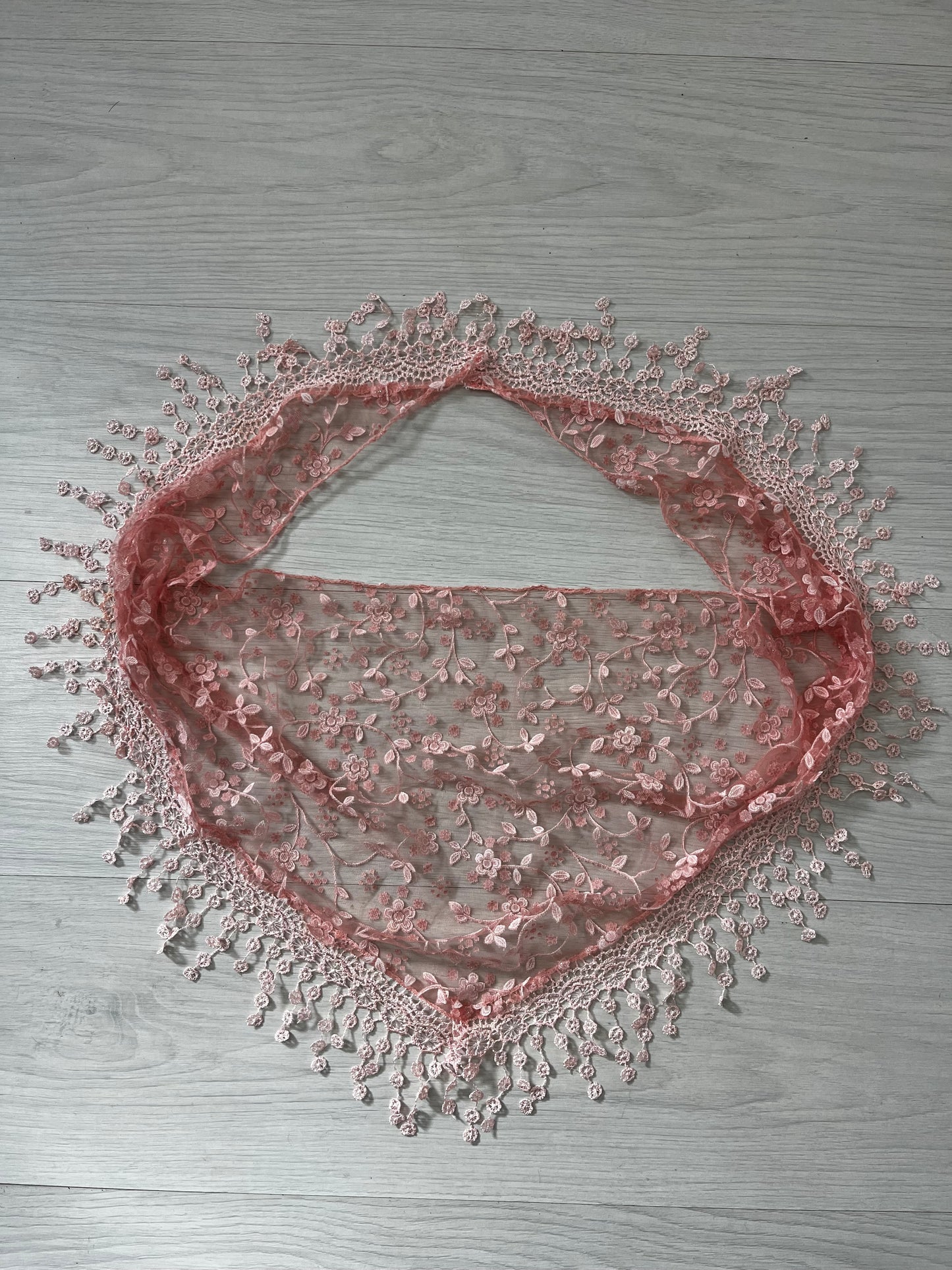 Pink semi sheer tassel vintage scarf, head scarf