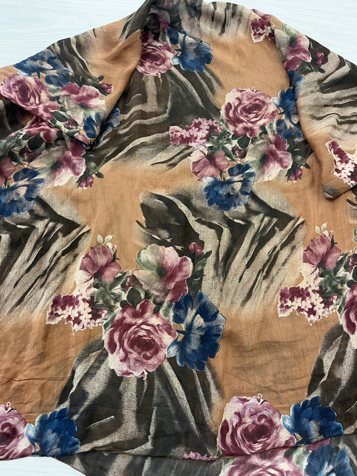 Autumnal Cotton Silk Vintage Floral Scarf